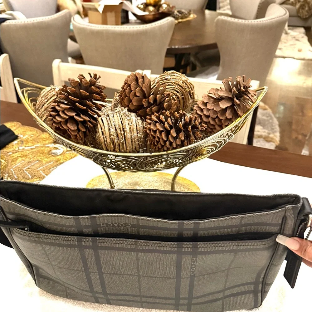 Coach Men's Checkered Messenger Bag - Black and Gray - Picture 4 of 4